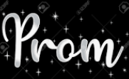 A black and white graphic design featuring the word "Prom" in a cursive, decorative font with sparkling star accents surrounding the text. The design emphasizes elegance and celebration, likely intended for a prom event or invitation.